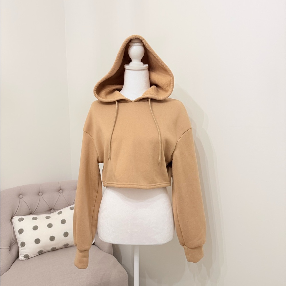 Tan Cropped Hoodie with Hood